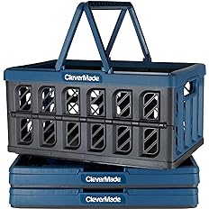 Photo 1 of **MINOR DAMAGE** CleverMade Eco 24L Collapsible Reusable Plastic Grocery Shopping Baskets; Small Foldable Storage Crates with Handles, 3 Pack, Ocean