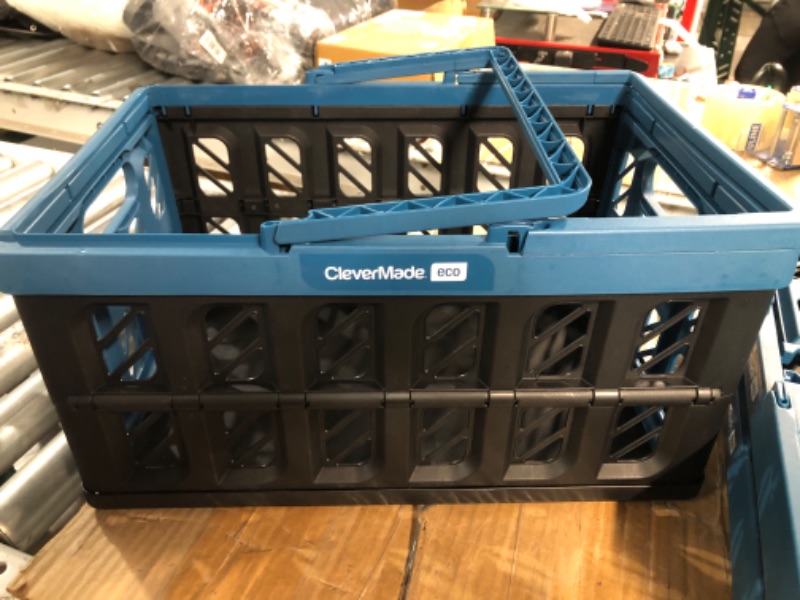 Photo 4 of **MINOR DAMAGE** CleverMade Eco 24L Collapsible Reusable Plastic Grocery Shopping Baskets; Small Foldable Storage Crates with Handles, 3 Pack, Ocean