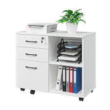 Photo 1 of Panana Wood File Cabinet, 3 Drawer Mobile Lateral Filing Cabinet on Wheels- WHITE