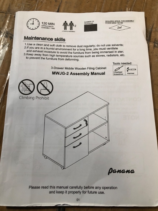 Photo 5 of Panana Wood File Cabinet, 3 Drawer Mobile Lateral Filing Cabinet on Wheels- WHITE