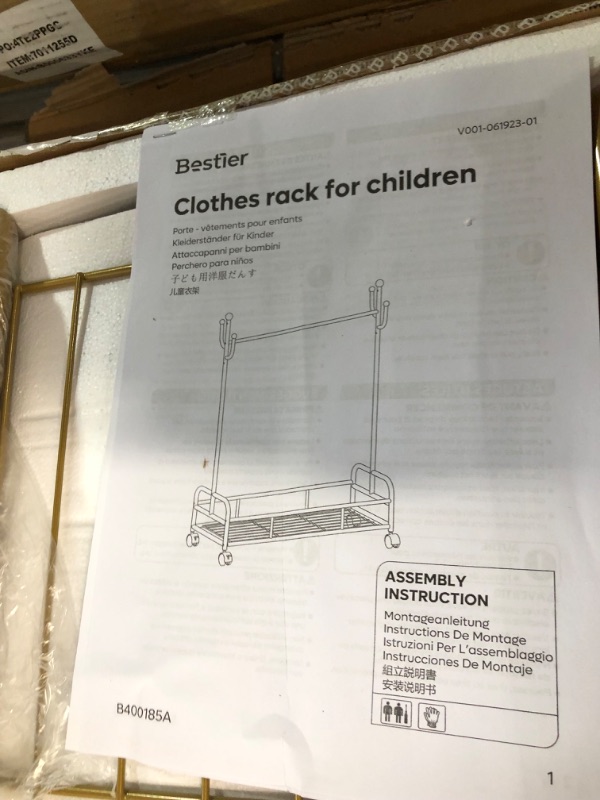 Photo 3 of Bestier Gold Kids Clothing Rack with Wheels, Kids Garment Rack with Bottom Storage Shelf