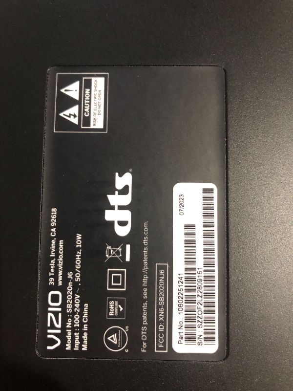 Photo 3 of ***DOES NOT POWER ON - UNABLE TO TROUBLESHOOT***
VIZIO 2.0 Home Theater Sound Bar with DTS Virtual:X, Bluetooth SB2020n-J6 20-in Soundbar Only