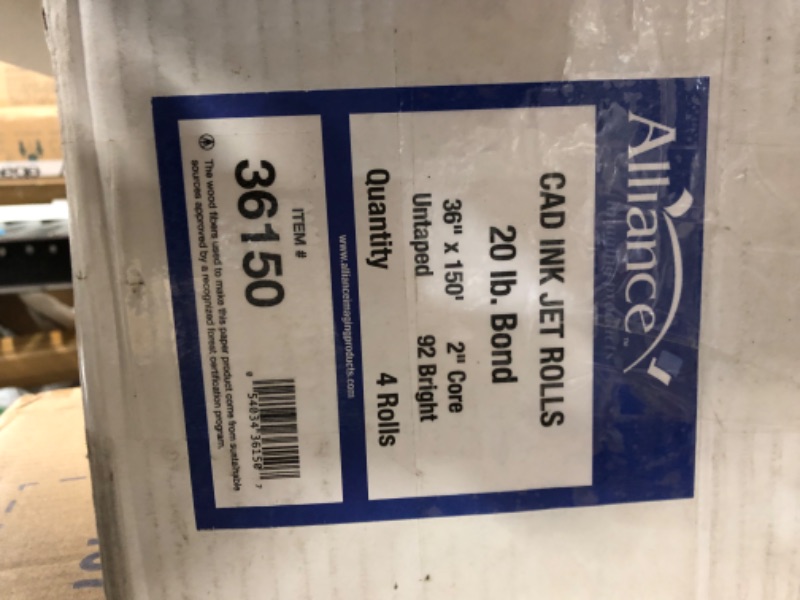 Photo 3 of Alliance Wide Format Paper CAD Bond Rolls (20lb | 4 Rolls, 36 In x 150 Ft | 2" Core) 20lb | 4 Rolls 36 In x 150 Ft | 2" Core