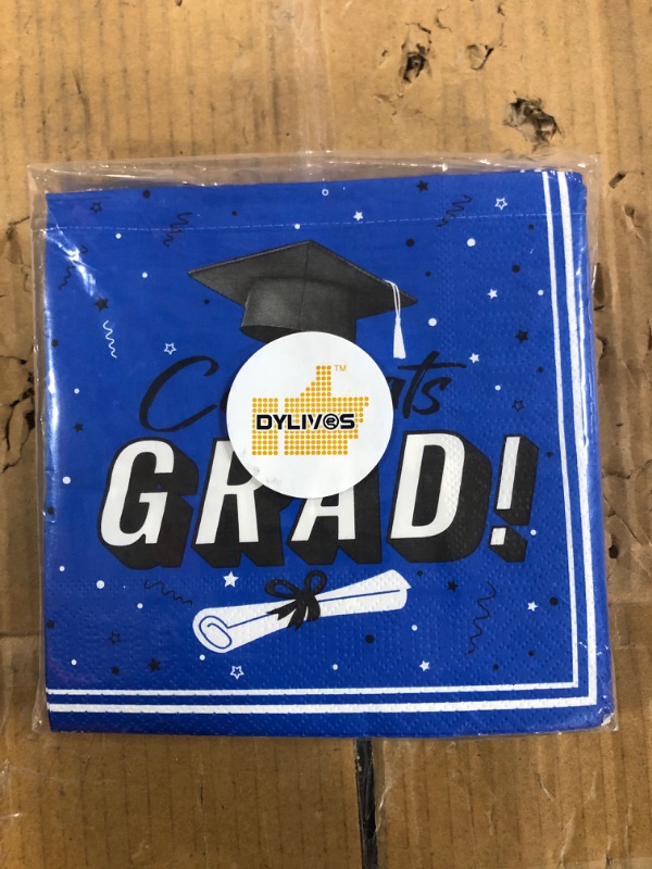 Photo 2 of DYLIVeS Graduation Napkins Class of 2023, Royal Blue Congrats Grad Napkins Disposable Graduation Party Decorations Luncheon Dinner Paper Napkins for College High School Party Supplies, 50 Pack, 3- Ply