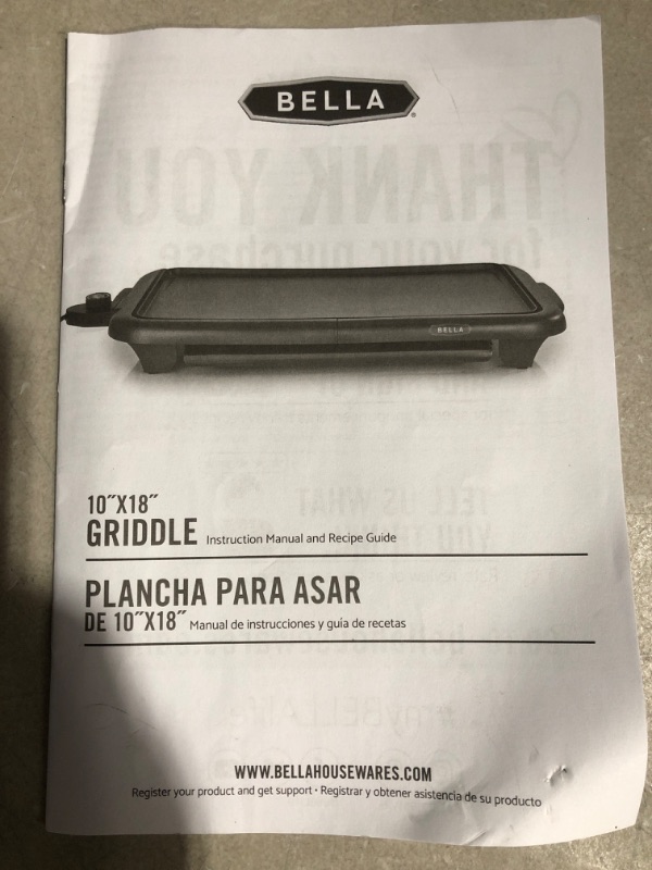 Photo 4 of * incomplete item * 
BELLA Electric Griddle w Warming Tray, Make 8 Pancakes or Eggs At Once, Fry Flip & Serve Warm, Healthy-Eco 