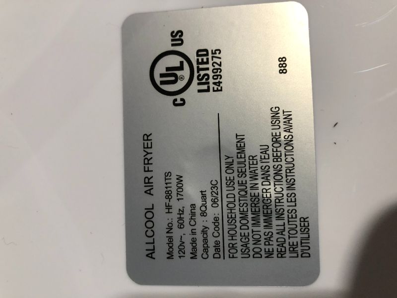 Photo 6 of ***DOES NOT POWER ON - FOR PARTS - NONREFUNDBALE***
Air Fryer, Airfryer Oven Large Air Fryer 1700W 8-in-1 with Touch Screen Air Fryers