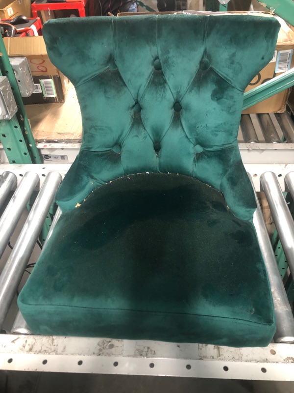 Photo 4 of (USED/MISSING LEGS) Iconic Home Naomi Wingback Dining Chair Button Tufted Velvet Upholstered Tapered Espresso Wood Legs Modern Transitional Set of 2, Teal