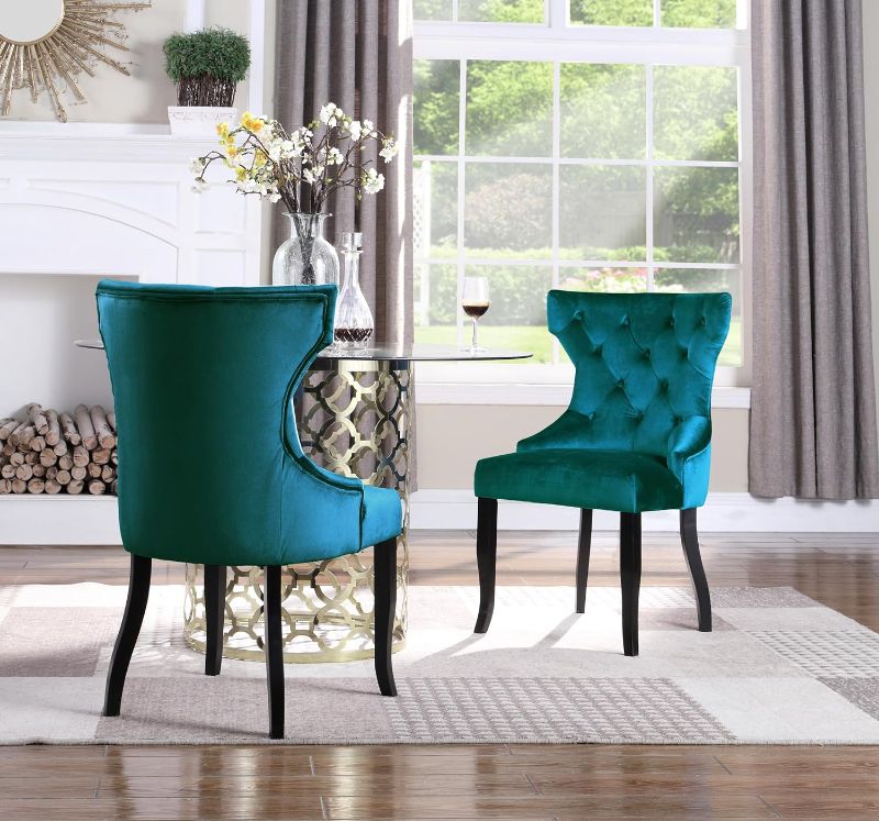 Photo 1 of (USED/MISSING LEGS) Iconic Home Naomi Wingback Dining Chair Button Tufted Velvet Upholstered Tapered Espresso Wood Legs Modern Transitional Set of 2, Teal