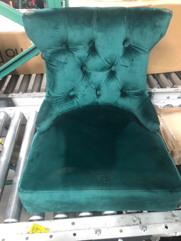 Photo 3 of (USED/MISSING LEGS) Iconic Home Naomi Wingback Dining Chair Button Tufted Velvet Upholstered Tapered Espresso Wood Legs Modern Transitional Set of 2, Teal