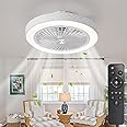 Photo 1 of (USED) POWROL Ceiling Fan with Lights Low Profile Flush Mount with Remote Control 3 Wind Speeds Dimmable 3 Colors Iron 19Inch Invisible 8 Bladeless Enclosed White Fan Light for Bedroom Kitchen