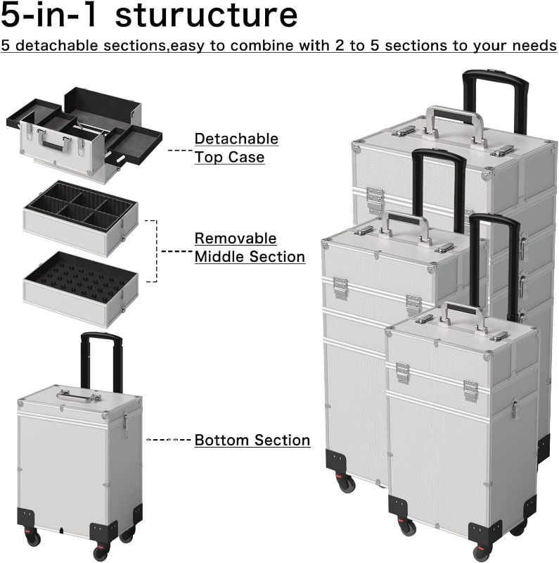 Photo 1 of **MAJOR DAMAGE**
5 in 1 Rolling Makeup Train Case Professional Large Storage Cosmetic Trolley Makeup