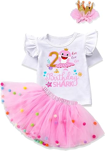 Photo 1 of (Similar to stock) Abbence Baby Girls Shark Birthday Skirts Set (Black and pink)