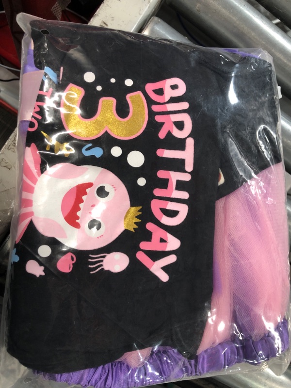 Photo 2 of (similar to stock ) Abbence Baby Girls Shark 3rd Birthday Skirts Set (black/pink/purple)