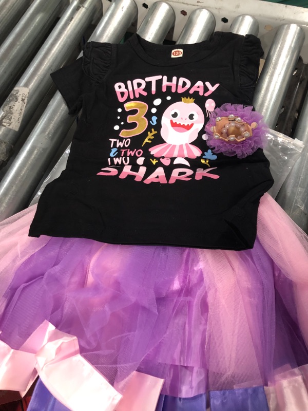 Photo 2 of (similar to stock) Abbence Baby Girls Shark Birthday Skirts Set 3rd (black and pink)