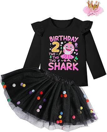 Photo 1 of (SIMILAR TO STOCK) Abbence Baby Girls Shark Birthday Skirts Set 3rd 