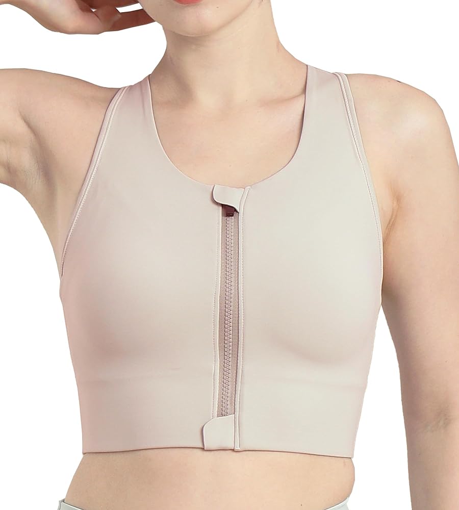 Photo 1 of TECOX front zipper sports bra - Beige - Medium