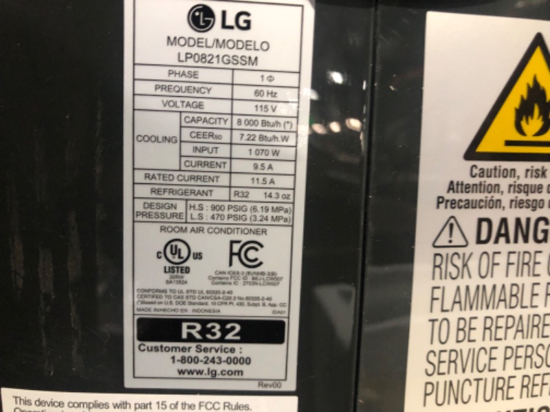 Photo 10 of *MISSING PIECES-MINOR SCRATCHES*
LG 8,000 BTU (DOE) Smart Portable Air Conditioner, Cools 350 Sq.Ft. (10' x 35' Room Size),