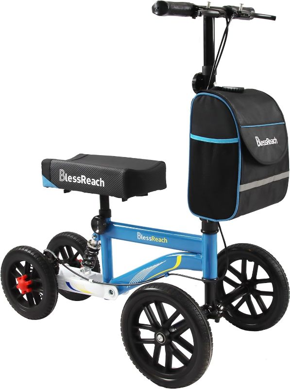 Photo 1 of ***SEE NOTE*** BlessReach All Terrain Steerable Knee Scooter Crutch Alternative?Deluxe Medical Scooter Double Handbrake,for Adults Injured Ankle & Foot Recovery Scooter in Blue
