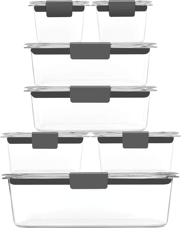 Photo 2 of Rubbermaid Brilliance BPA Free Food Storage Containers with Lids, Airtight, for Lunch, Meal Prep, and Leftovers, Set of 7 & Food Storage Containers, 42-Piece Set, Grey 14-Piece Set Plastic Lids + Containers, Grey