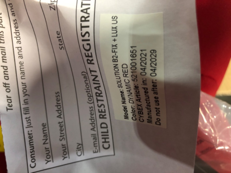 Photo 4 of *See Notes, FOR PARTS ONLY* CYBEX Solution B2 fix+ Lux High Back Booster Seat, Lightweight Booster Seat, Secure Latch Installation, Linear Side Impact Protection, Reclining 12-Position Height Adjustable Headrest, Dynamic Red