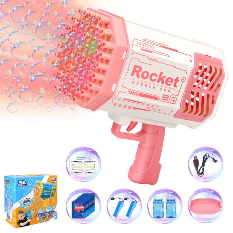 Photo 1 of Bazooka Bubble Blaster Gun with 2 Batteries,Rocket Bubble Machine Blower,Birthday Gift for Girls Kids,Bubble Maker Toys for Party Wedding(Pink)