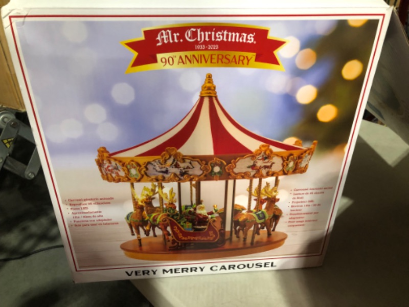 Photo 2 of **POWERS ON** **LOOKS BRAND NEW** Mr. Christmas Very Merry Carousel  -Red 12 Inch