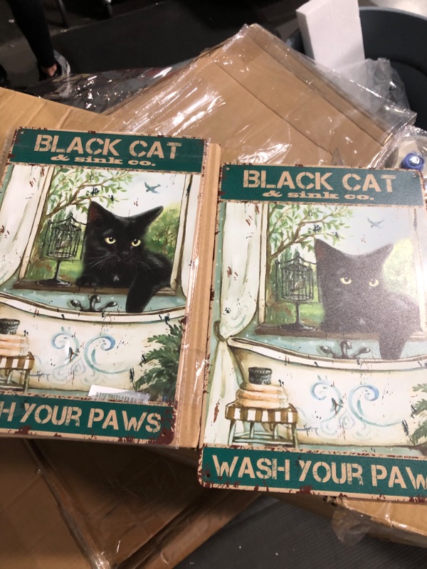 Photo 2 of *PACK OF 2*
Funny Bathroom Quote Metal Tin Sign Wall Decor - Vintage Black Cat 8x12 Inch Set of 2