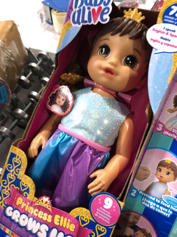 Photo 2 of Baby Alive Princess Ellie Grows Up! Brown Hair Doll, Interactive Baby Doll with Accessories, Talking Baby Dolls, Toys for 3 Year Old Girls and Boys and Up, 18-Inch