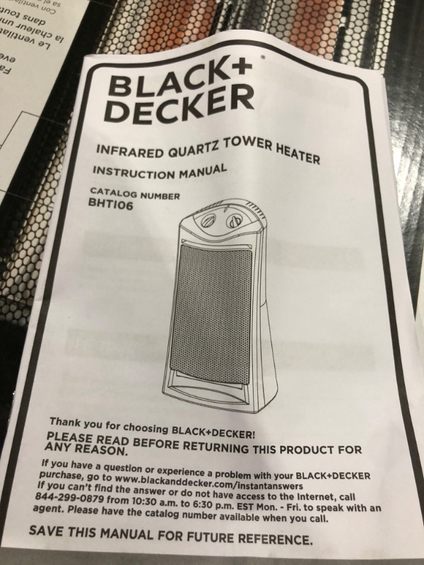 Photo 4 of *PARTS ONLY* BLACK+DECKER Infrared Heater, Quartz Tower Heater with 2 Settings, 1500W, Black, 1 Piece