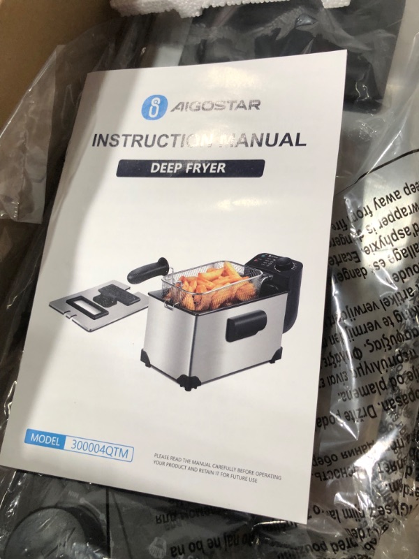 Photo 2 of *PARTS ONLY* Aigostar Deep Fryer, Electric Deep Fat Fryers with Baskets, 3 Liters Capacity Oil Frying Pot with View Window, ETL Certificated, 1650W Ushas 3.2 Quart