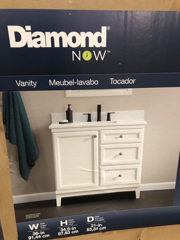 Photo 1 of **SEE NOTES/DAMAGED**
Diamond NOW Calhoun 36-in White Bathroom Vanity Base Cabinet without Top
