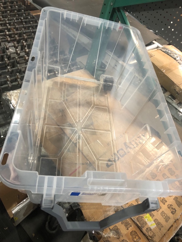 Photo 2 of (SINGLE) Sterilite 160 Quart Plastic Stacker Box, Lidded Storage Bin *MISSING LID AND WHEEL**NON REFUNDABLE
