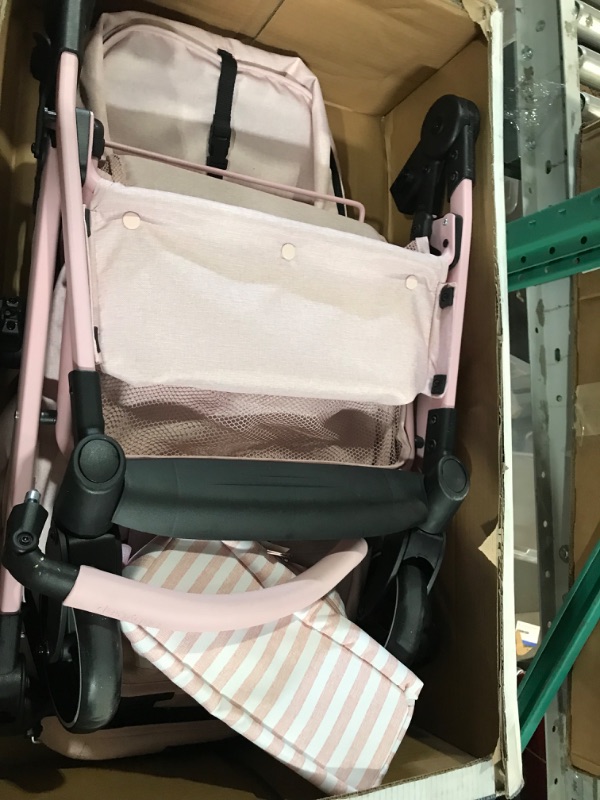 Photo 2 of babyGap by Delta Children 2-in-1 Carriage Stroller - Greenguard Gold Certified - Car Seat Compatible, One-Handed Fold, Lightweight & Oversized Canopy - Made with Sustainable Materials, Pink Stripes