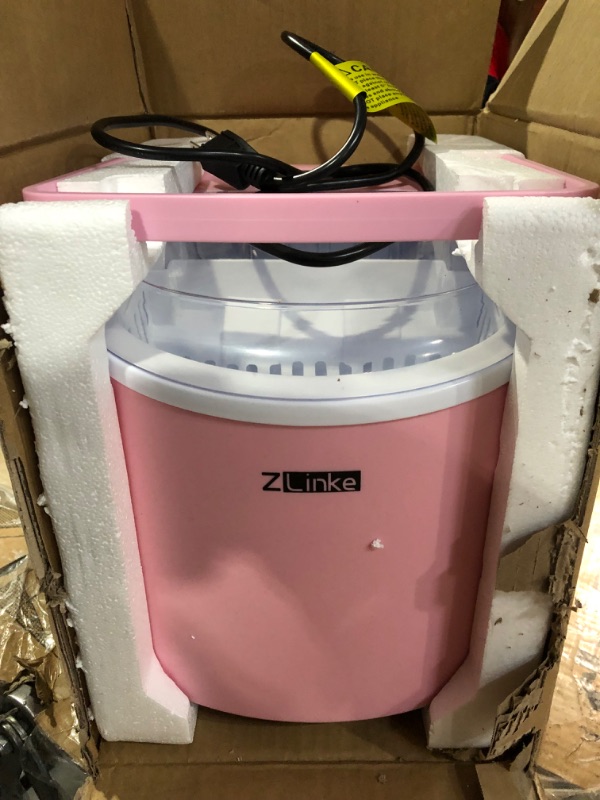 Photo 2 of Countertop Ice Maker, Ice Maker Machine 6 Mins 9 Bullet Ice, 26.5lbs/24Hrs, Portable Ice Maker Machine with Self-Cleaning, Ice Scoop, and Basket (Pink)