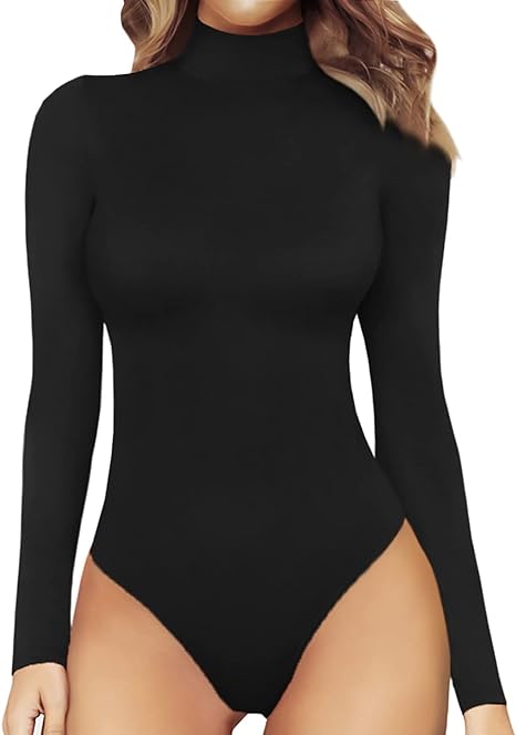 Photo 1 of  Women's Mock Turtle Neck Long Sleeve Tops Bodysuit Jumpsuit
