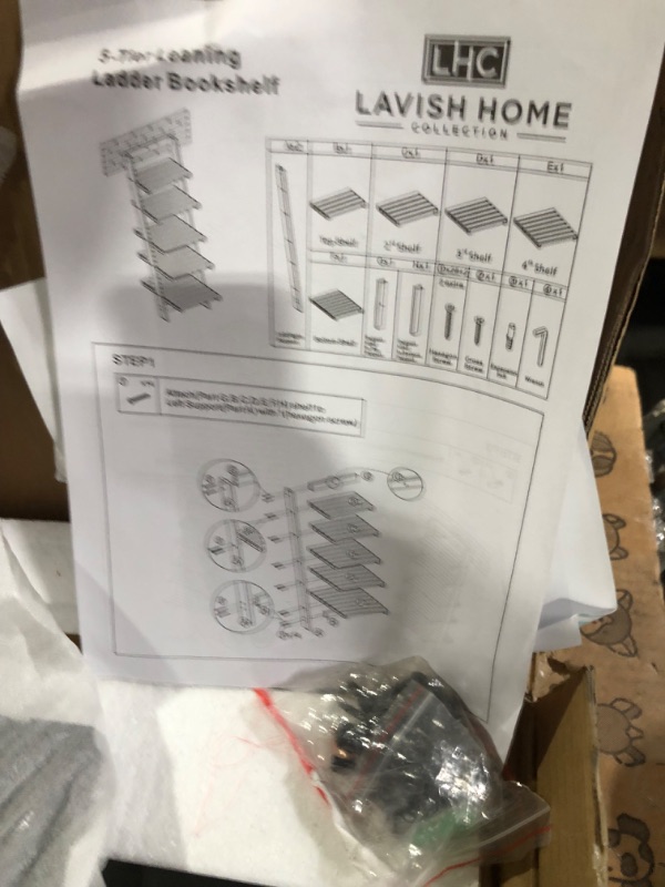 Photo 1 of Lavish Home 5-Tier Ladder Bookshelf – Leaning Decorative and Storage Shelves – Wooden Bookshelf Home Décor for Living Room, Bathroom & Kitchen (Black) Black 1