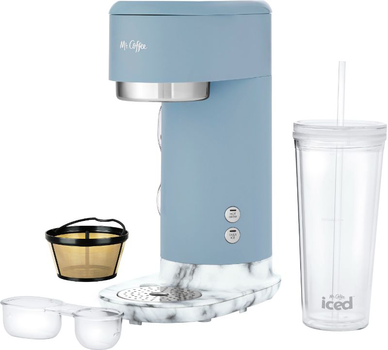 Photo 1 of *Non-Refundable* Mr. Coffee Single-Serve Iced & Hot Coffee Maker, Blue, with 22-Ounce Tumbler and Reusable Coffee Filter