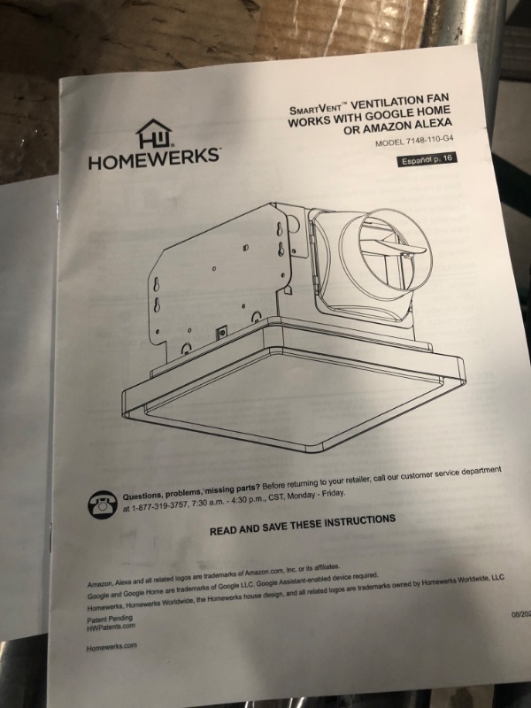 Photo 5 of *FOR PARTS ONLY* Homewerks 7141-110-G4 Bathroom Fan Integrated LED Light Ceiling Mount Exhaust Ventilation Whisper Quiet 2.0 Sones 110 CFM, White