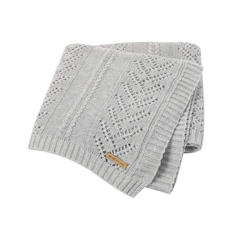 Photo 1 of mimixiong Cotton Neutral Baby Blanket Knitted Cable Cellular Receiving Crib Nursery Swaddling Blankets for Newborn Baby Boy Girl Size 30 x 40 inches Grey