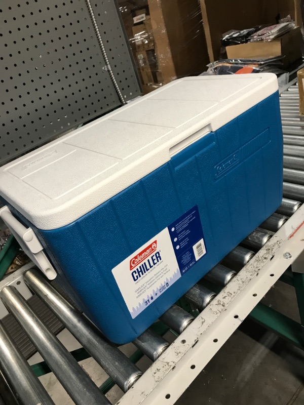 Photo 2 of **LOOKS NEW *** Coleman Chiller Series 48qt Insulated Portable Cooler, Ice Retention Hard Cooler with Heavy Duty Handles Ocean Blue