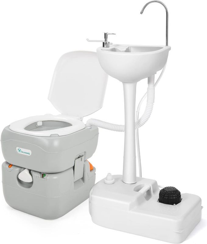 Photo 1 of 
YITAHOME Portable Sink and Camping Toilet, 17 L Hand Washing Station & 5.8 Gallon Portable Toilet with Level Indicator and Rotatable Spout for Outdoor,...
