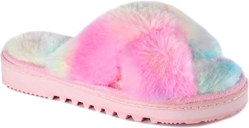 Photo 1 of Halendik Women Cross Band Slippers Fluffy Open Toe Womens House Slippers Memory Foam Breathable Plush Fuzzy Indoor Outdoor Slipper for Woman Slip On Soft Ladies Bedroom Shoe