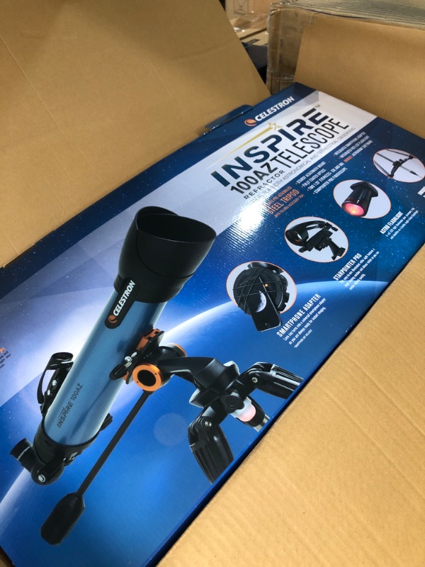 Photo 2 of Celestron Inspire 100AZ Refractor Smartphone Adapter Built-in Refracting Telescope, Blue (22403) & 93317 Omni Series 1.25" (6mm) Eyepiece Inspire 100AZ Refractor Telescope Telescope + Telescope Eyepiece