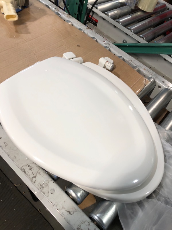 Photo 2 of *Broken Hinge* Toilet Seat, Quiet-Close Elongated Toilet Seat, Slow Close, Wooden Toilet Seat White Oval