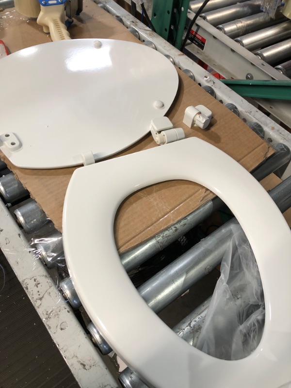 Photo 3 of *Broken Hinge* Toilet Seat, Quiet-Close Elongated Toilet Seat, Slow Close, Wooden Toilet Seat White Oval