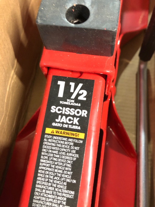 Photo 3 of BIG RED AT10152S4R Torin Portable Steel Scissor Jack with S04 Engineering PVC Saddles: 1.5 Ton (3,000 lb) Capacity, Red Red Scissor Jack