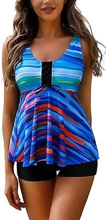 Photo 1 of Ethlauff Modest Swimsuits for Women Two Pieces Tankini Bathing Suits with Boyshorts, Small