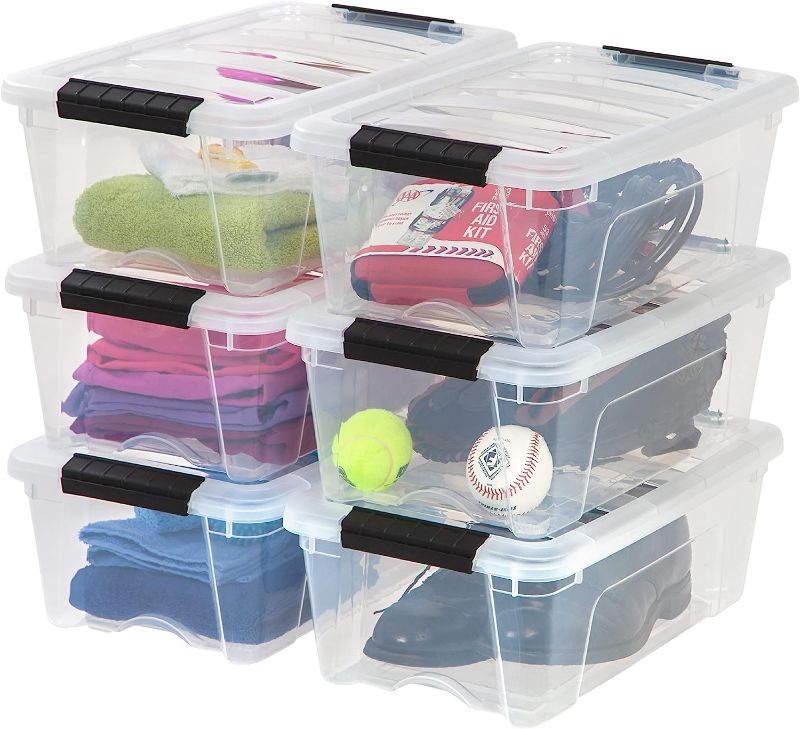 Photo 1 of 
IRIS USA 12 Quart Stack & Pull™ Box, Clear with Black Buckle, Set of 6