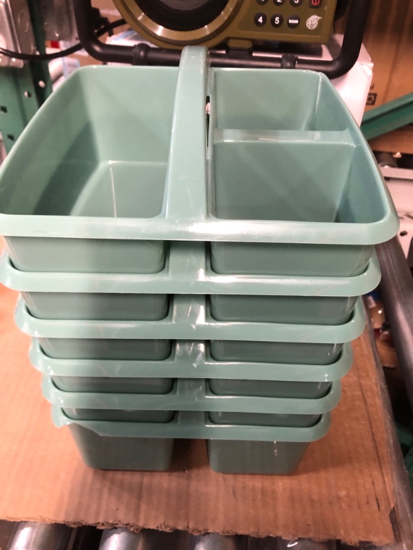 Photo 1 of Eucalyptus Green Portable Plastic Storage Caddy 6-Pack for Classrooms, Kids Room, and Office Organization, 3 Compartments