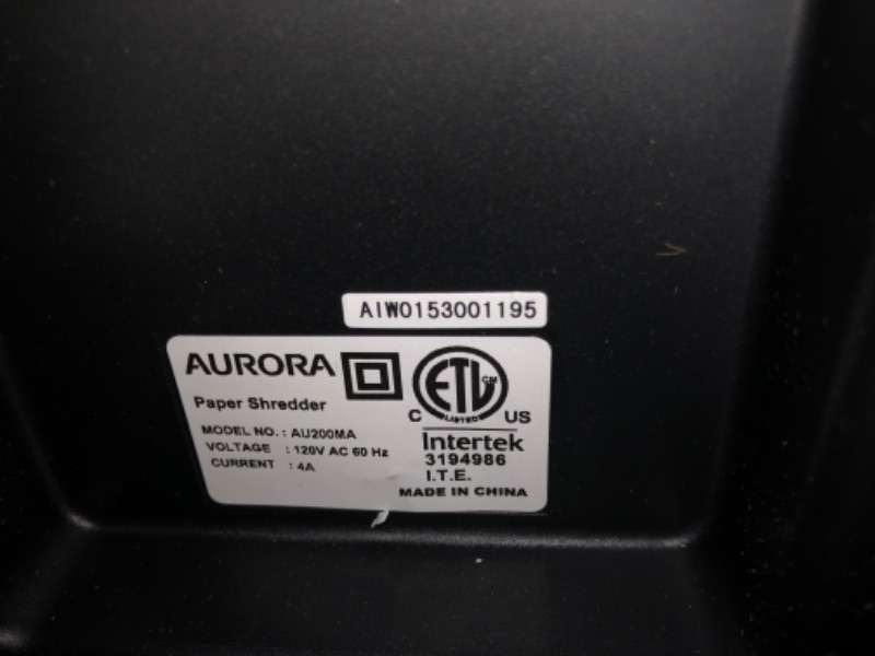 Photo 4 of *PARTS ONLY DOES NOT FUNCTION*
Aurora Commercial Grade 200-Sheet Auto Feed High Security Micro-Cut Paper Shredder